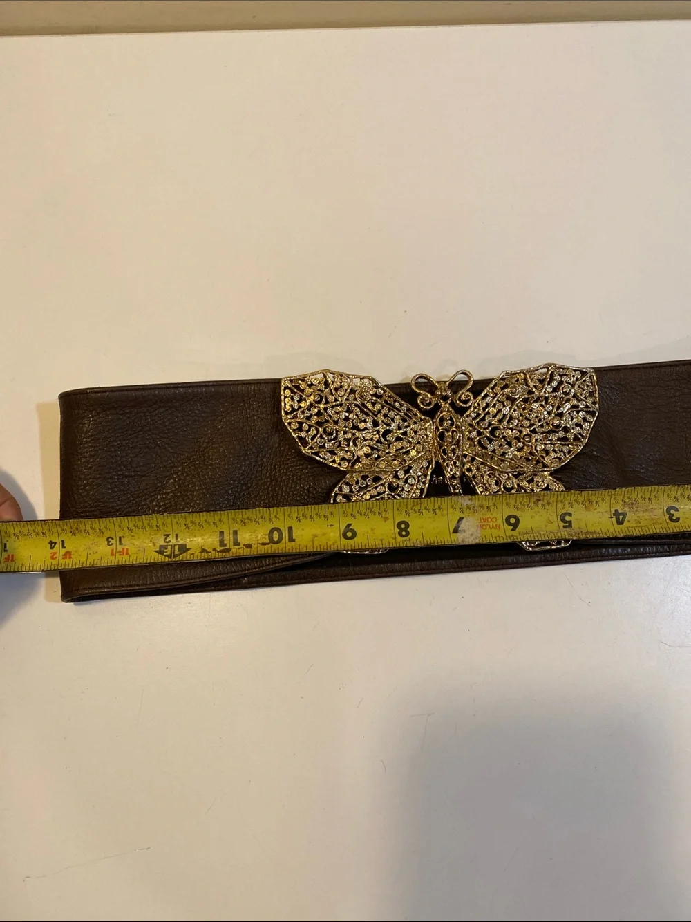 B-Low the Belt Wide Brown Leather Belt with Gold Butterfly Buckle Sz S